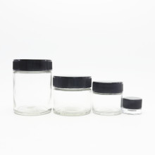 Wholesale 1oz 2oz 3oz 4oz clear cbd container empty cylindrical child proof food glass jar with dark lid CF-48AN